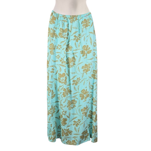 Billabong Womens Turquoise Blue Floral Viscose Maxi Skirt Elastic Waist Large - Picture 5 of 10